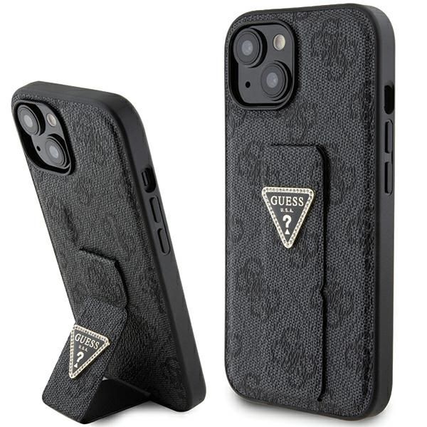 GUESS tok IPHONE 13 / 14 / 15 GUHCP15SPGS4TDK (Grip Stand 4G Triangle Strass) fekete