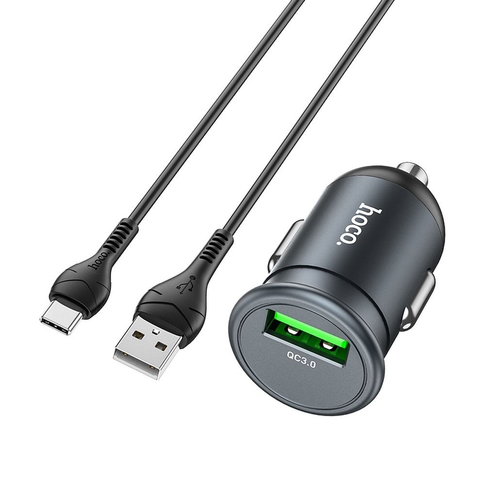 HOCO autós töltő USB QC3.0 18W + Micro kábel Type C Z43 szürke