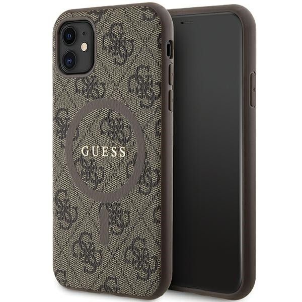 GUESS tok IPHONE 11-hez, MagSafe kompatibilis GUHMN61G4GFRW (4G Ring klasszikus logó) barna