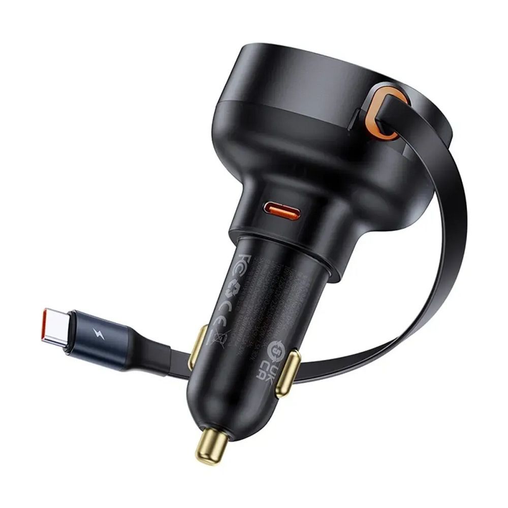 BASEUS autós töltő Type C + kihúzható Type C kábel PD3.0 QC4.0 3A 60W CCTXP-CC / C00057802111-01 fekete