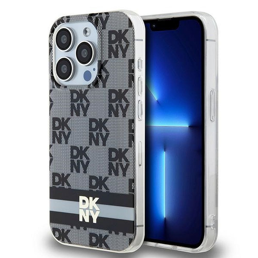 DKNY tok IPHONE 15 Pro-hoz, MagSafe kompatibilis DKHMP15LHCPTSK (DKNY HC MagSafe PC TPU Kockás Minta Nyomtatott Csíkokkal) fekete