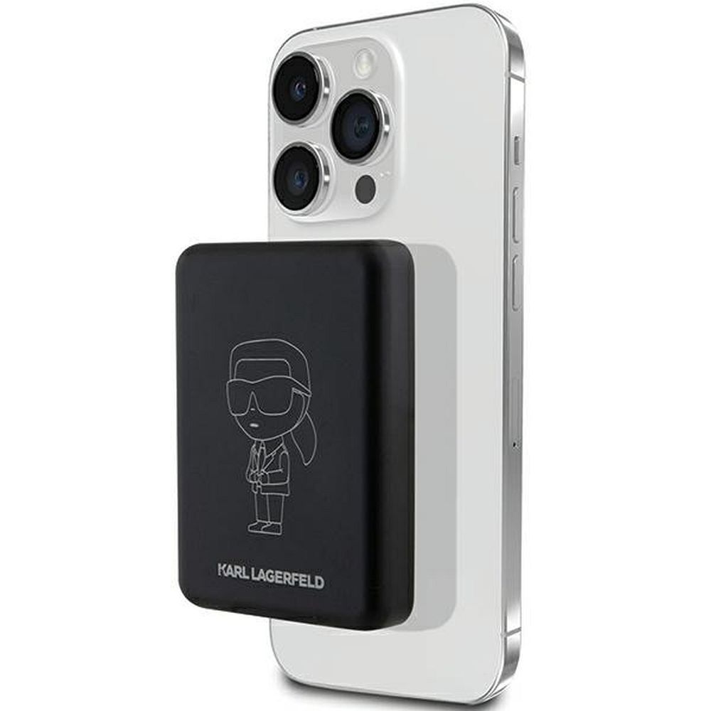 KARL LAGERFELD powerbank 5000 mAh vezeték nélküli töltéssel, MagSafe 15W kompatibilis, KLPBM5KIOTTGK fekete