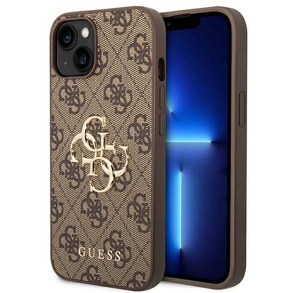 GUESS tok IPHONE 13 / 14 / 15 GUHCP14S4GMGBR (4G Nagy Fém Logó) barna