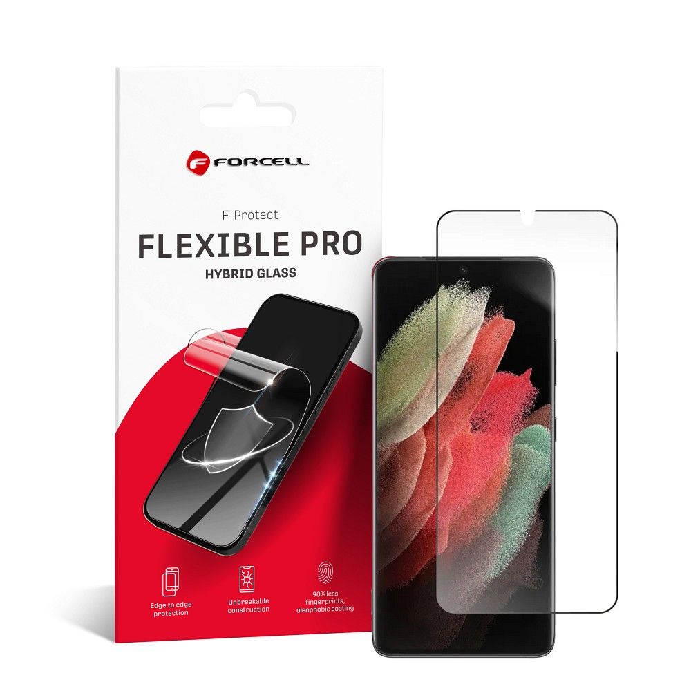 Forcell Flexible Nano Glass 5D Samsung Galaxy S21 Ultra fekete (Hot Bending) működő ujjlenyomat-olvasóval
