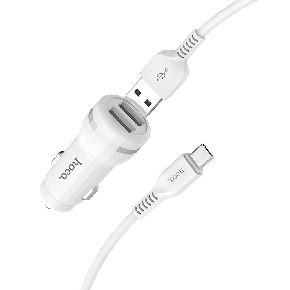 HOCO car charger Staunch 2 x USB 2,4A + cable Micro Z27 white