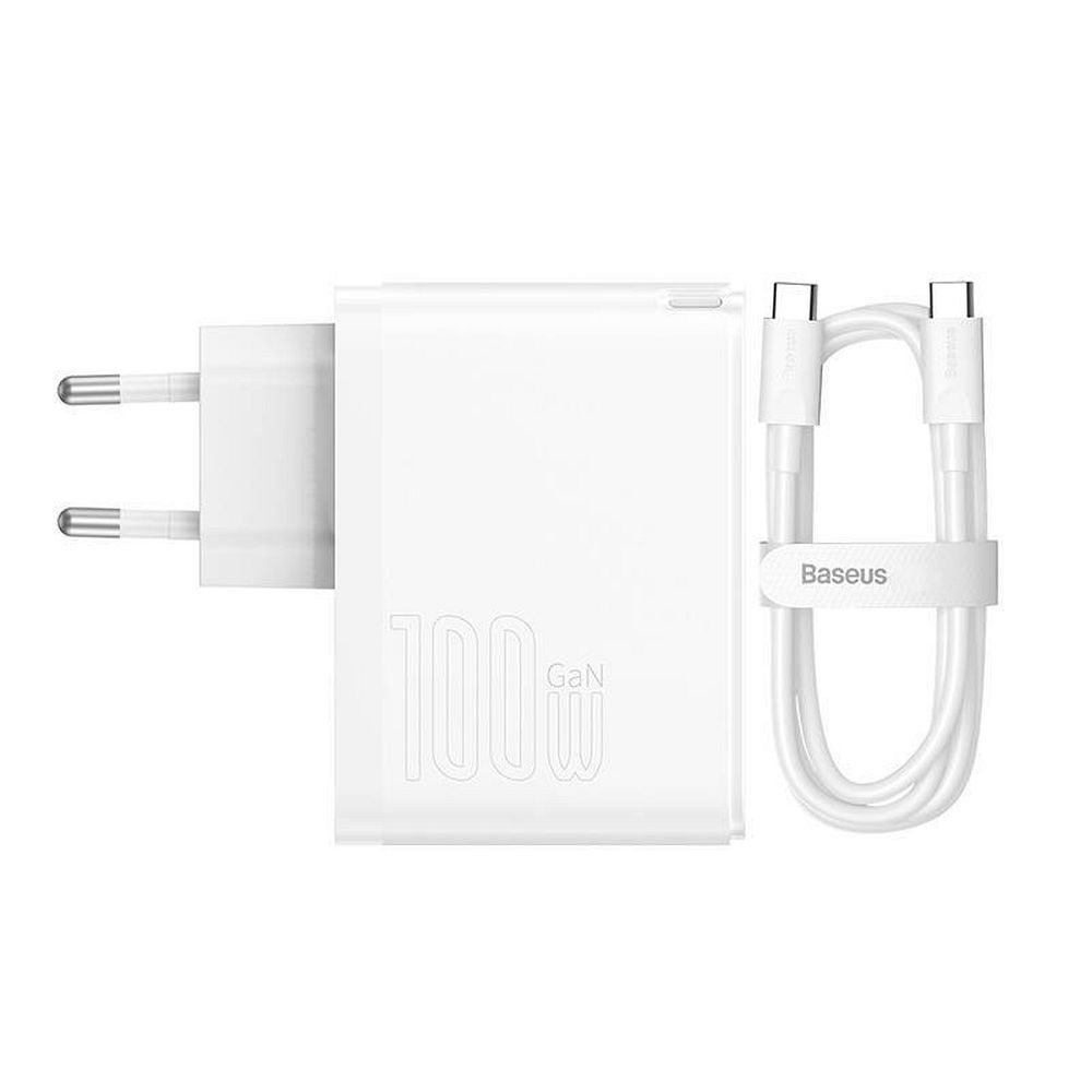 BASEUS USB A + Type C töltő + Type C – Type C kábel PD QC3.0 5A 100W GaN5 Pro CCGP090202 fehér