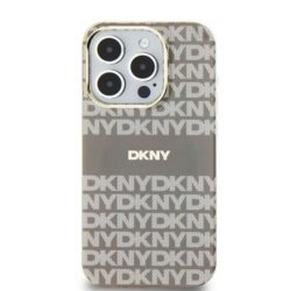 DKNY tok IPHONE 15-höz, MagSafe kompatibilis DKHMP15SHRHSEE (DKNY HC MagSafe PC TPU Ismétlődő Textúra Mintával és Csíkkal) bézs