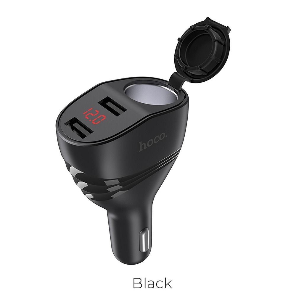HOCO autós töltő Thunder power autós töltő 2 x USB 3,1A LCD + szivargyújtó Z34 fekete