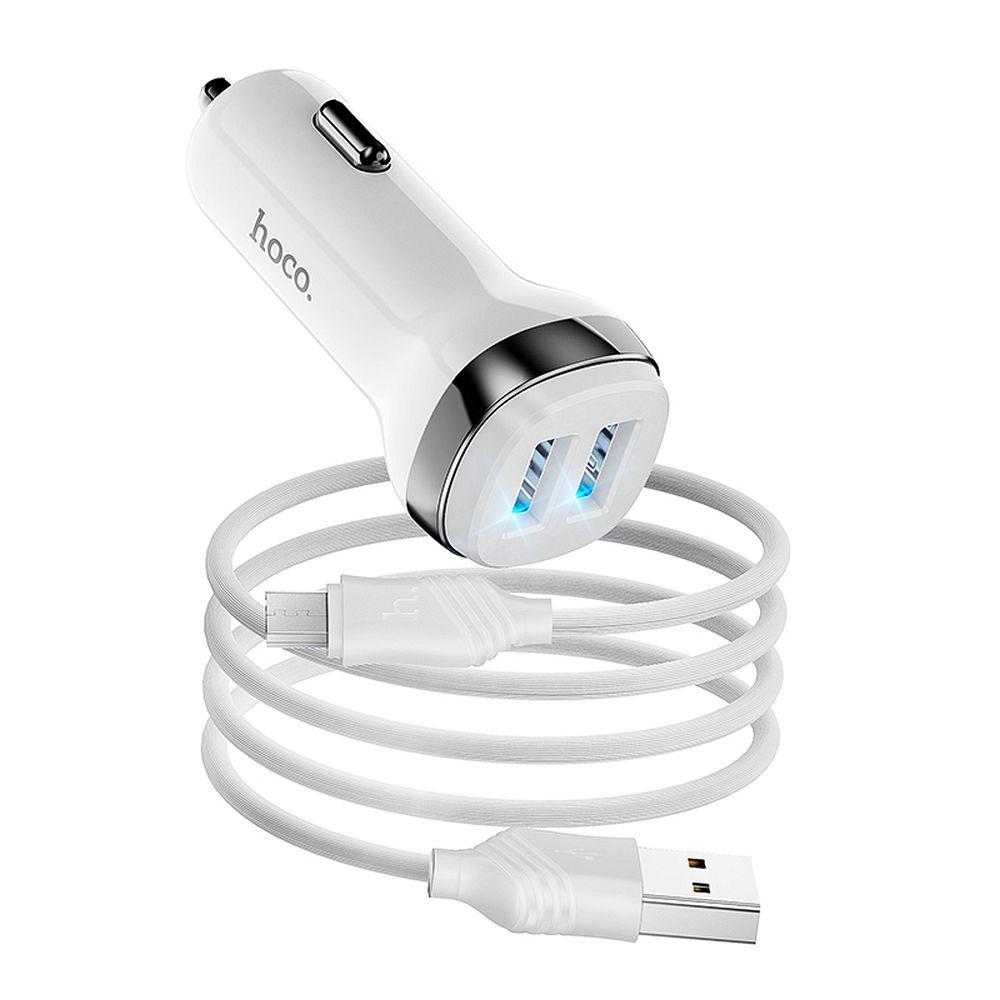 HOCO autós töltő 2 x USB A + USB A – Micro USB kábel 2,4A Z40 fehér