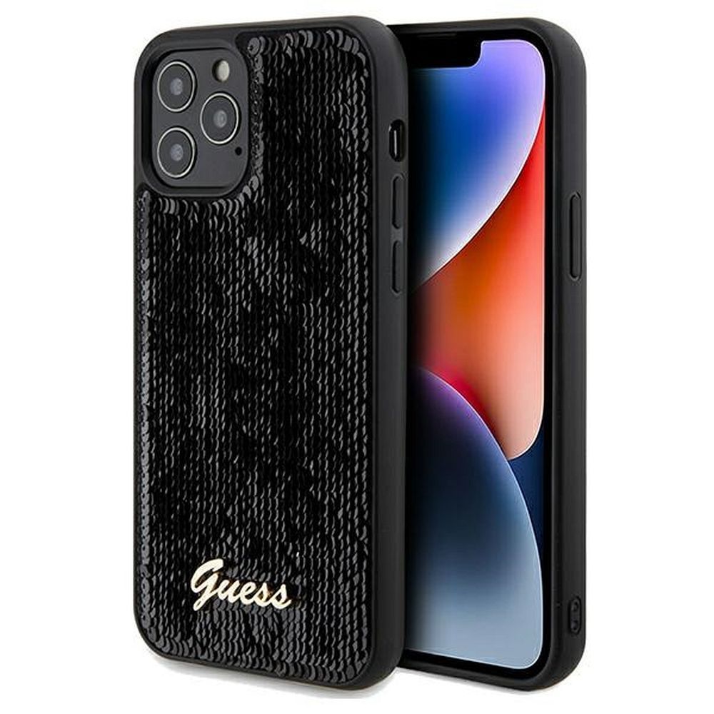 GUESS tok IPHONE 12 / 12 Pro GUHCP12MPSFDGSK (Flitteres Fém) fekete