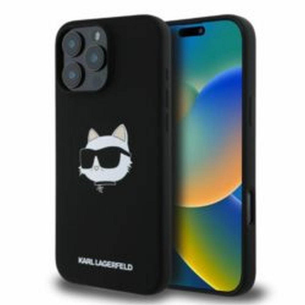 KARL LAGERFELD tok IPHONE 16 Pro-hoz, MagSafe kompatibilis KLHMP16LSCHPPLK (Sil Choupette fejnyomás) fekete