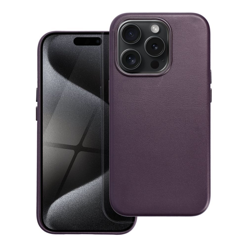 Bőr MAG COVER tok IPHONE 15 Pro sötétlila