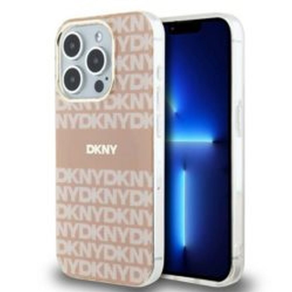 DKNY case for IPHONE 14 Pro Max compatible with MagSafe DKHMP14XHRHSEP (DKNY HC MagSafe PC TPU Repeat Texture Pattern W/ Stripe) pink
