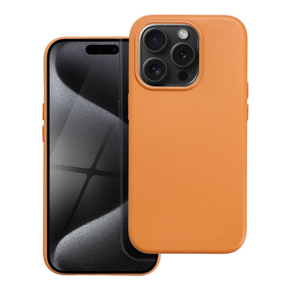 LEATHER MAG COVER case for IPHONE 15 Pro orange