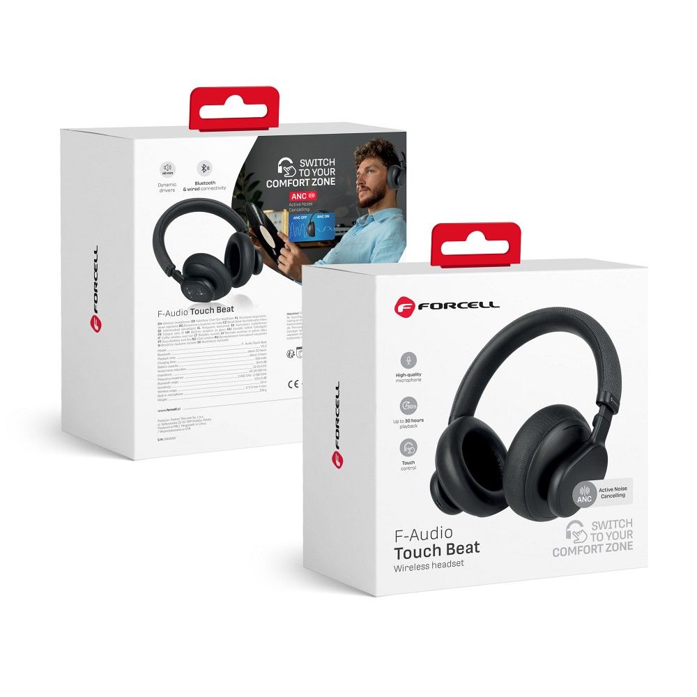 FORCELL F-AUDIO vezeték nélküli fejhallgató ANC Touch Beat fekete