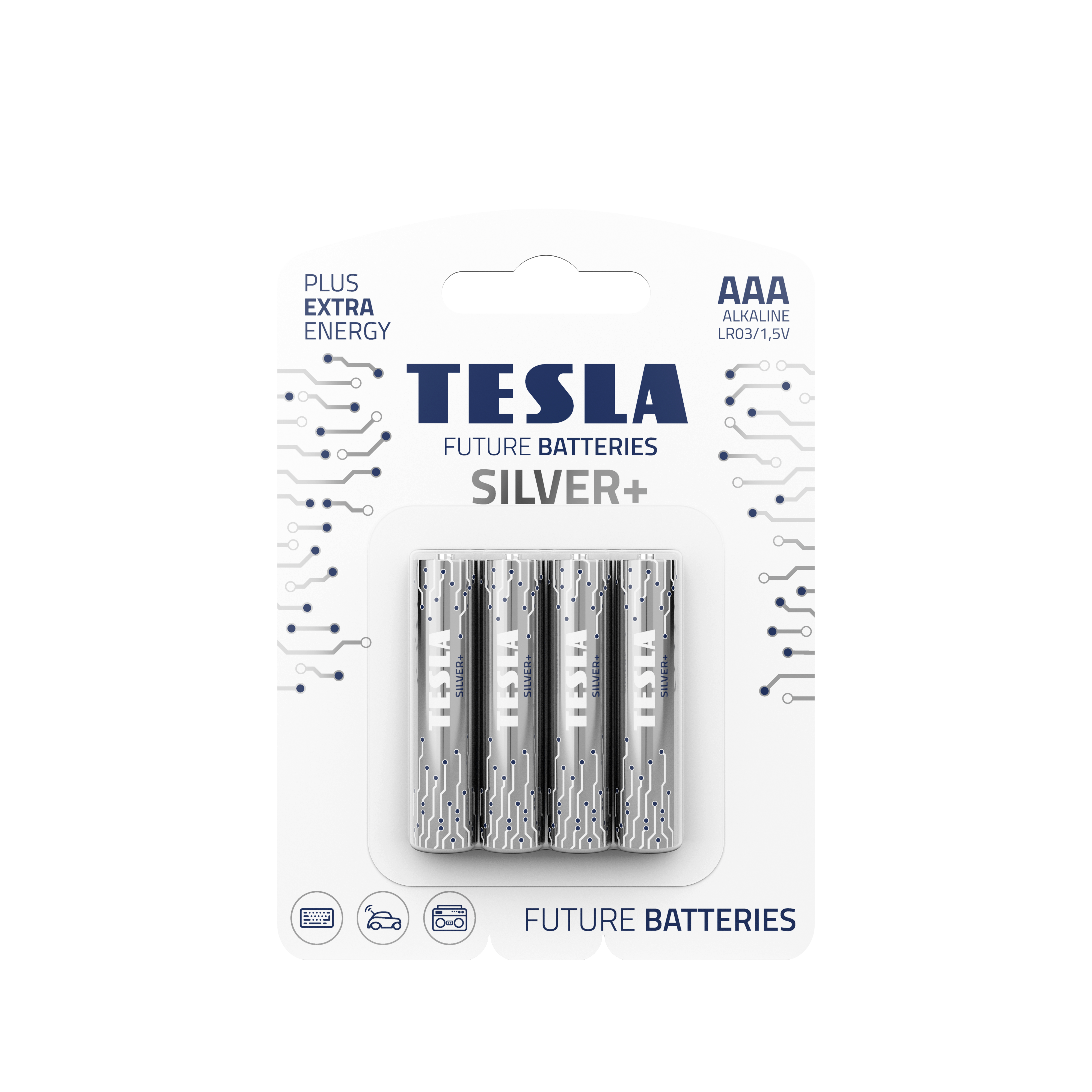 TESLA alkáli elem R3 (AAA) SILVER+ [4×120] 4 db