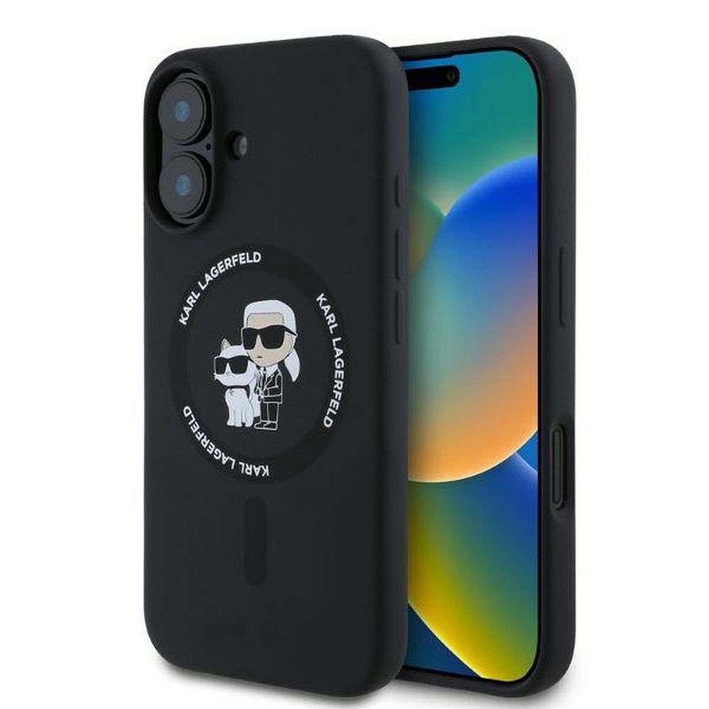 KARL LAGERFELD tok IPHONE 16-hoz, MagSafe kompatibilis KLHMP16SSCMKCRHK (Silicone KC Body Ring) fekete