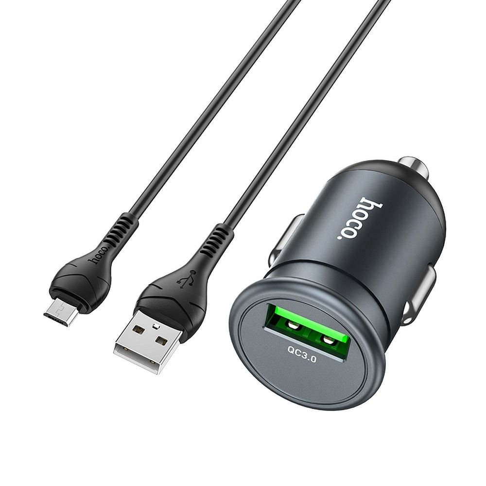 HOCO autós töltő USB QC3.0 18W + Micro kábel Mighty Z43 szürke