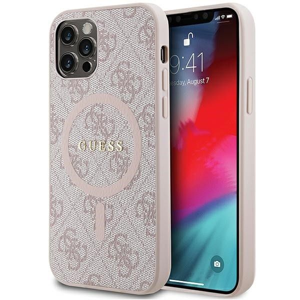 GUESS tok IPHONE 12 / 12 Pro-hoz, MagSafe kompatibilis GUHMP12MG4GFRP (4G Ring klasszikus logó) rózsaszín