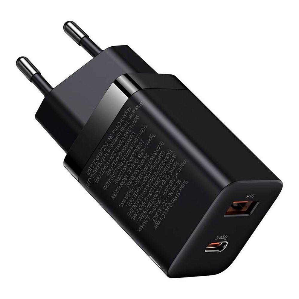 BASEUS töltő USB A + Type C PD QC3.0 30W CCSUPP-E02/CCCJG30UE fekete