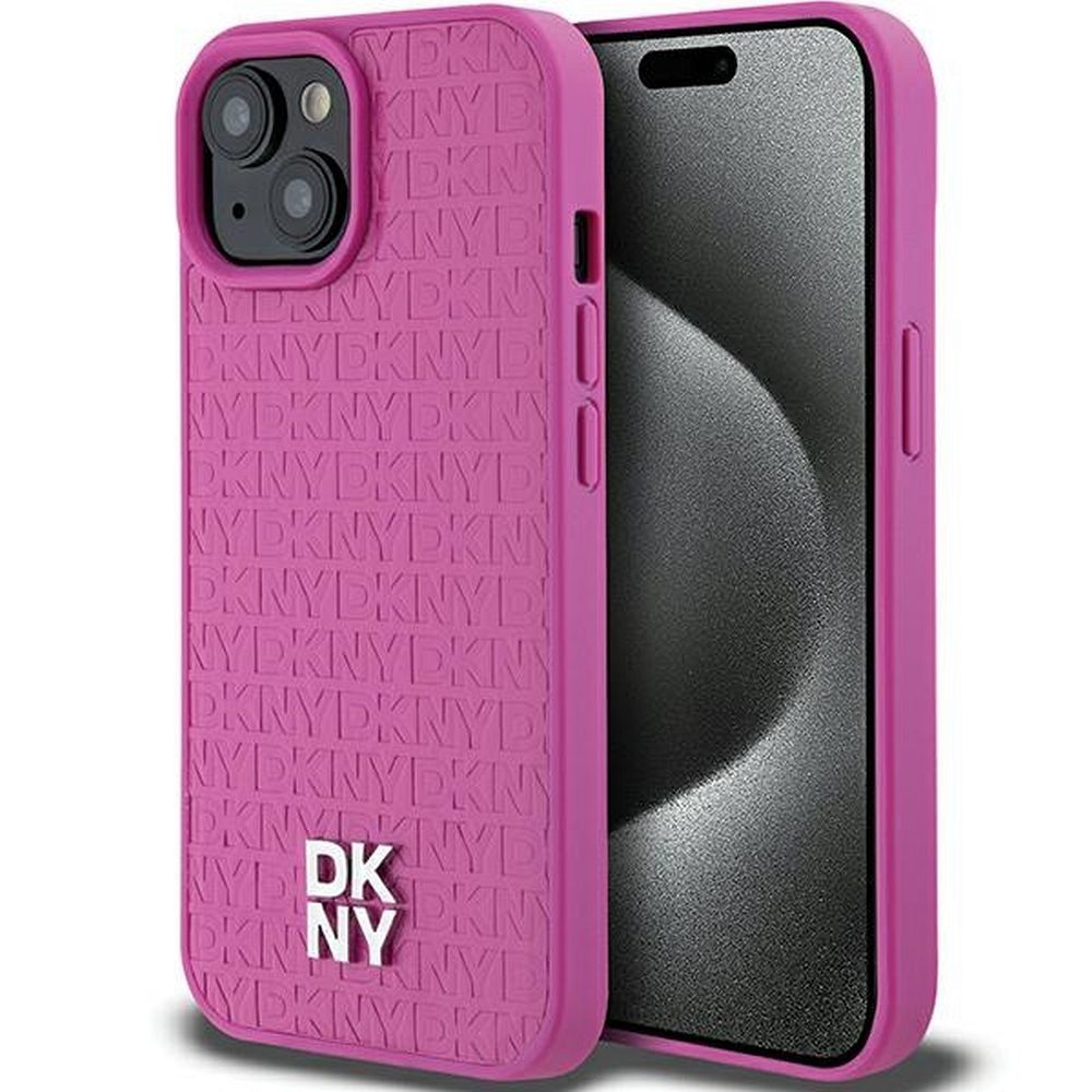 DKNY tok IPHONE 15-höz, MagSafe kompatibilis DKHMP15SPSHRPSP (DKNY HC MagSafe Pu Ismétlődő Minta Stack Logóval) rózsaszín