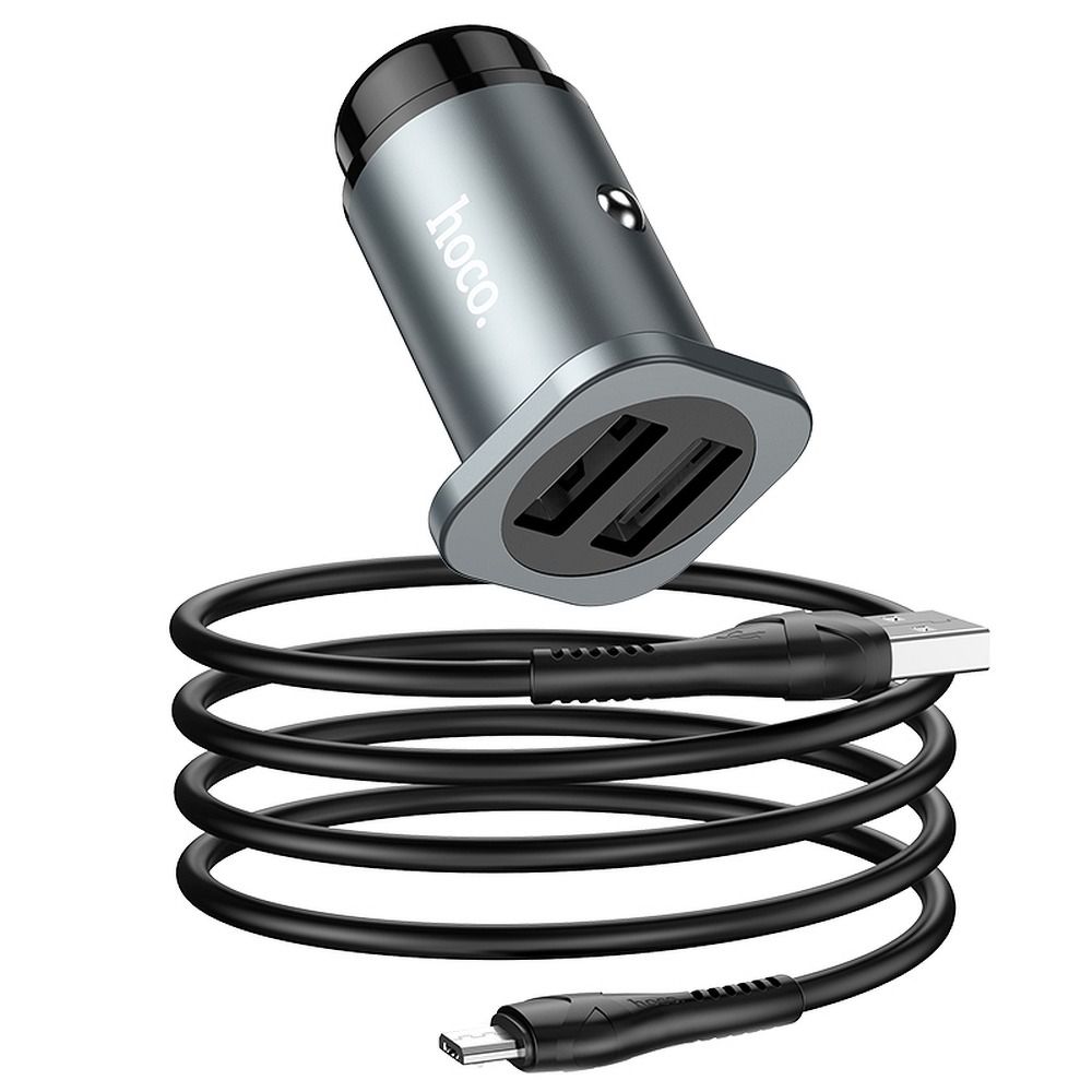 HOCO autós töltő 2 x USB + Micro kábel Wise Road NZ4,8A 24W szürke