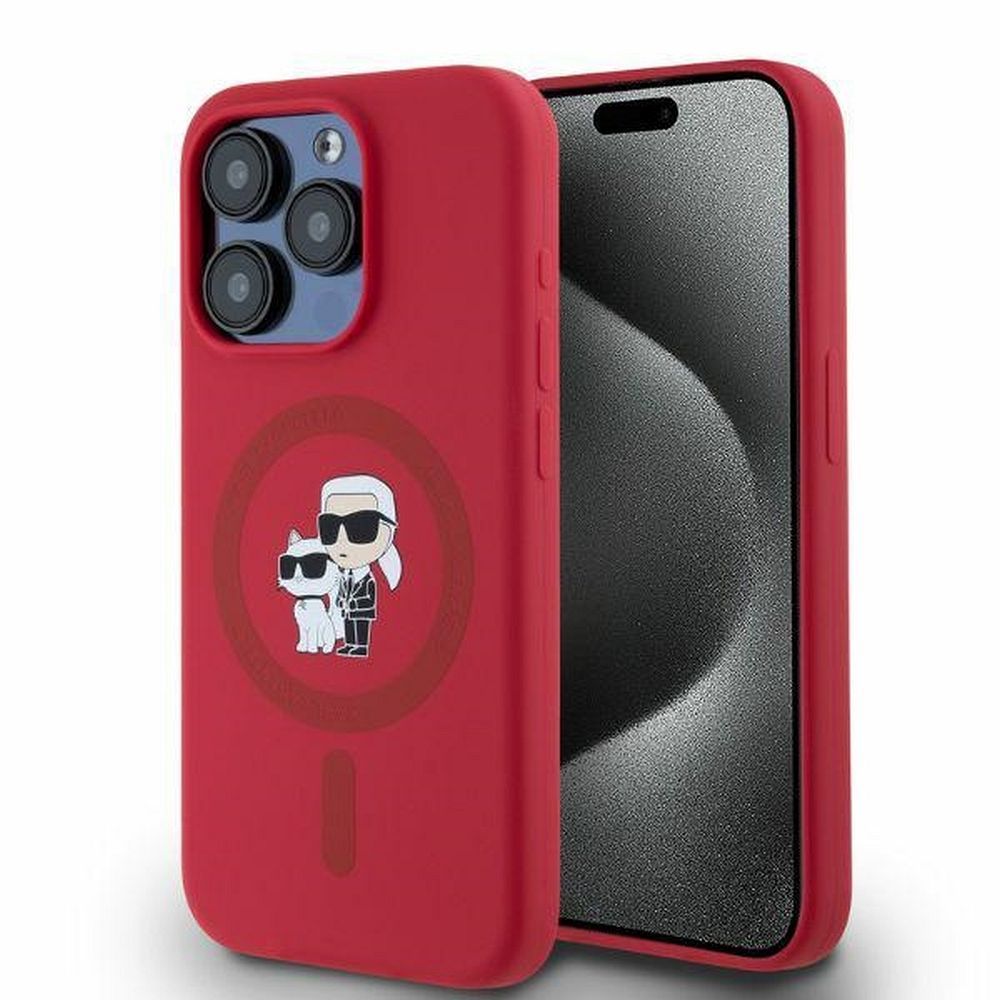 KARL LAGERFELD tok IPHONE 15 Pro-hoz, MagSafe kompatibilis KLHMP15LSCMKCRHR (Szilikon KC Test Gyűrű) piros