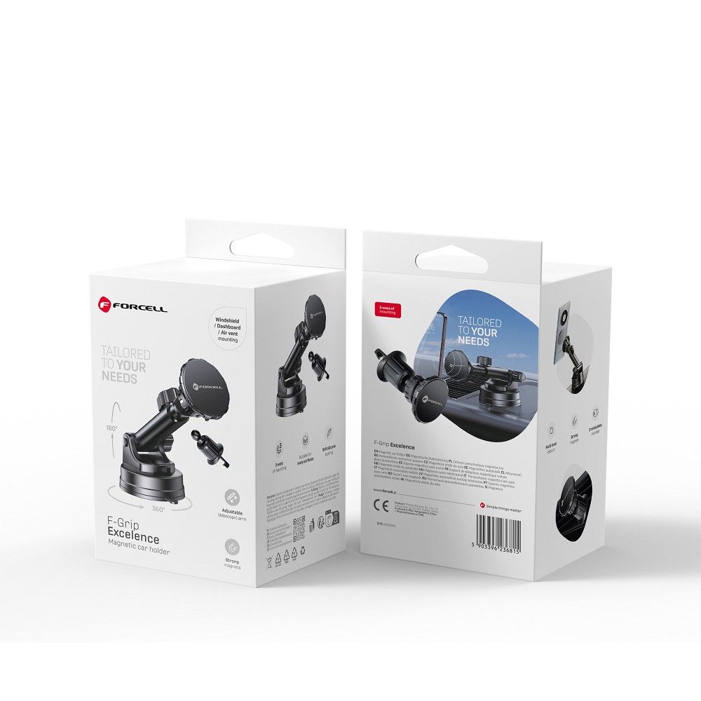 FORCELL F-Grip Excelence autós tartó telefonhoz szélvédőre/középkonzolra/légbeömlőre mágneses fekete