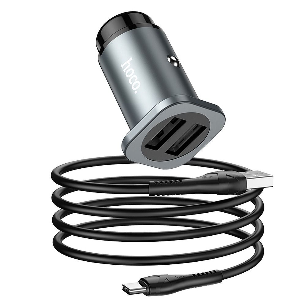 HOCO car charger 2 x USB + cable Type C Wise Road NZ4,8A 24W grey