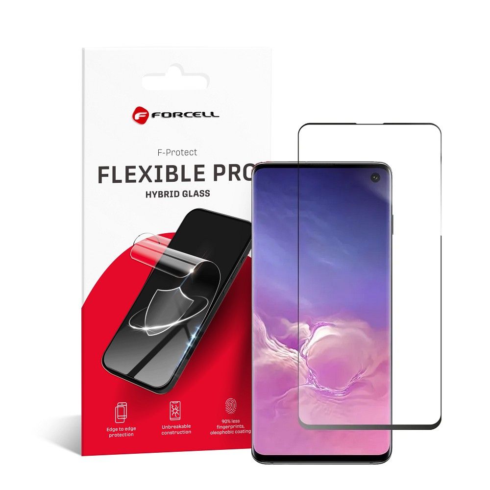 Forcell Flexible Nano Glass 5D Samsung Galaxy S10 fekete (Hot Bending) működő ujjlenyomat-olvasóval