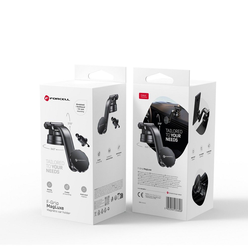 FORCELL F-Grip MagLuxe mágneses autós telefon tartó szélvédőre/középkonzolra/szellőzőnyílásra, fekete