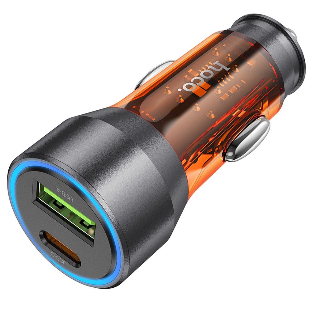 HOCO autós töltő USB A + Typ C PD QC3.0 3A 43W NZ12A átlátszó narancssárga