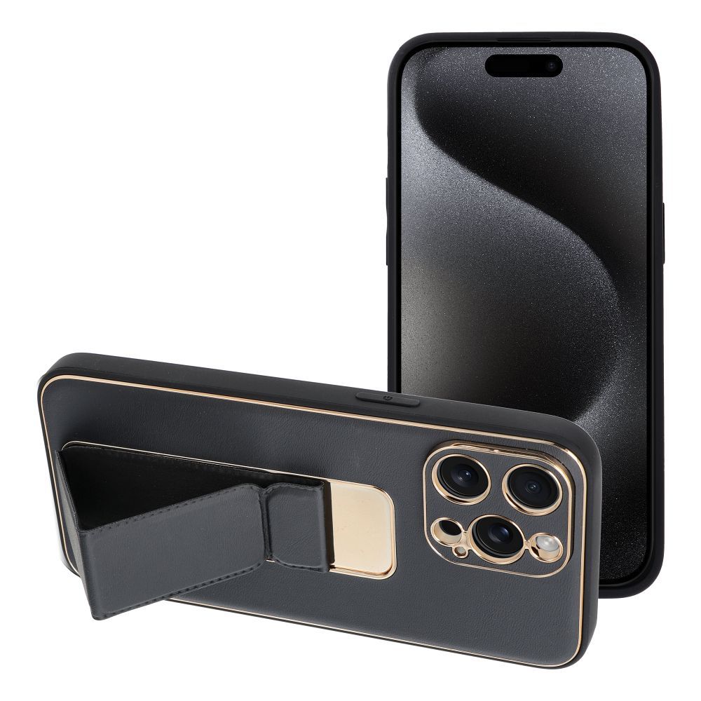 LEATHER CASE KICKSTAND for IPHONE 15 Pro Max black