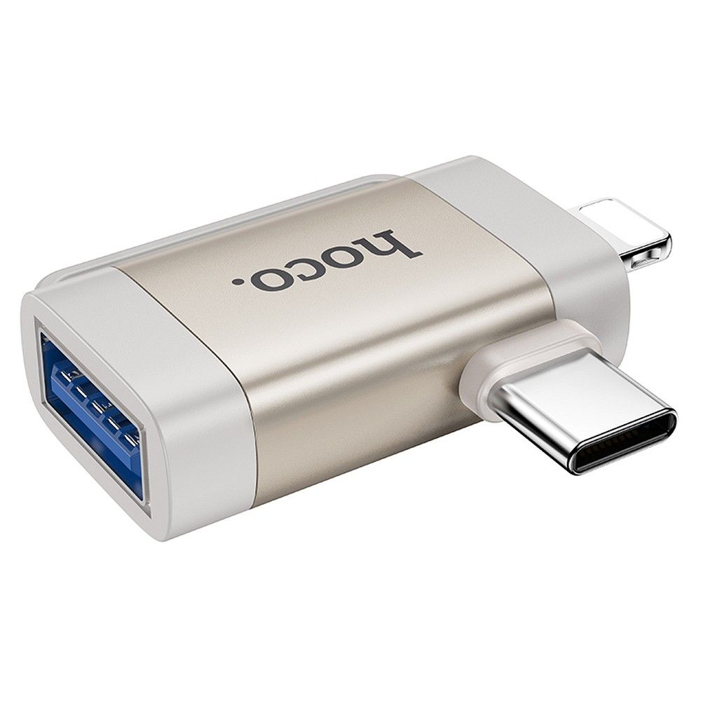 HOCO adapter OTG 2in1 Type C (férfi) / Lightning (férfi) to USB A (női) UA31F szürke