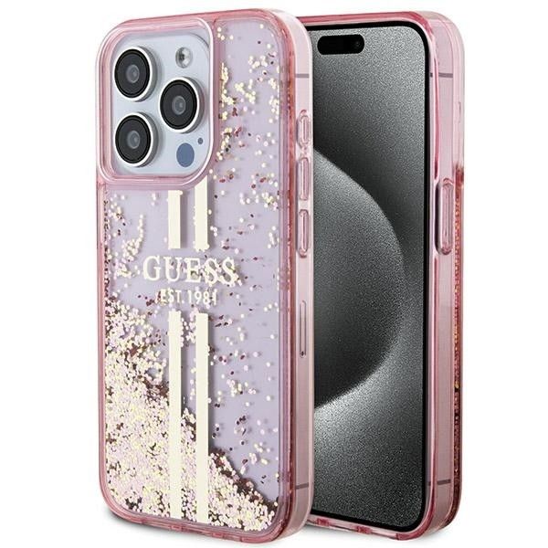 KARL LAGERFELD tok IPHONE 15 Pro GUHCP15LLFCSEGP (Folyékony Csillogó Arany Csíkok) rózsaszín
