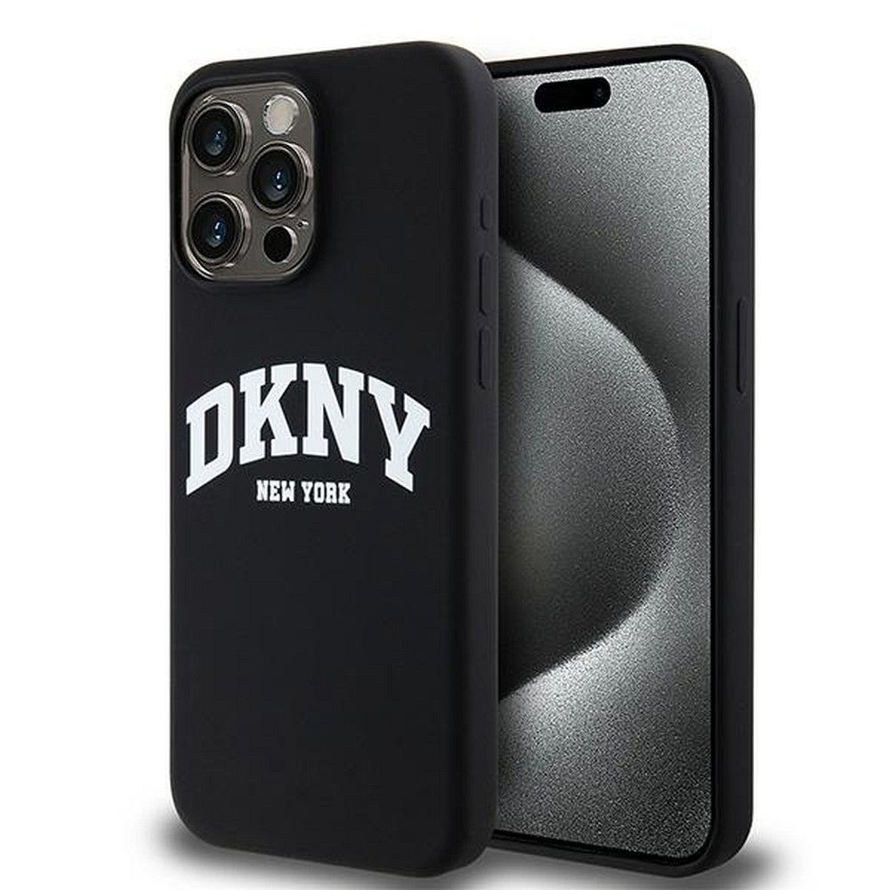 DKNY tok IPHONE 15 Pro Max-hoz, MagSafe kompatibilis DKHMP15XSNYACH (DKNY HC MagSafe Szilikon Fehér Ív Logóval) fekete