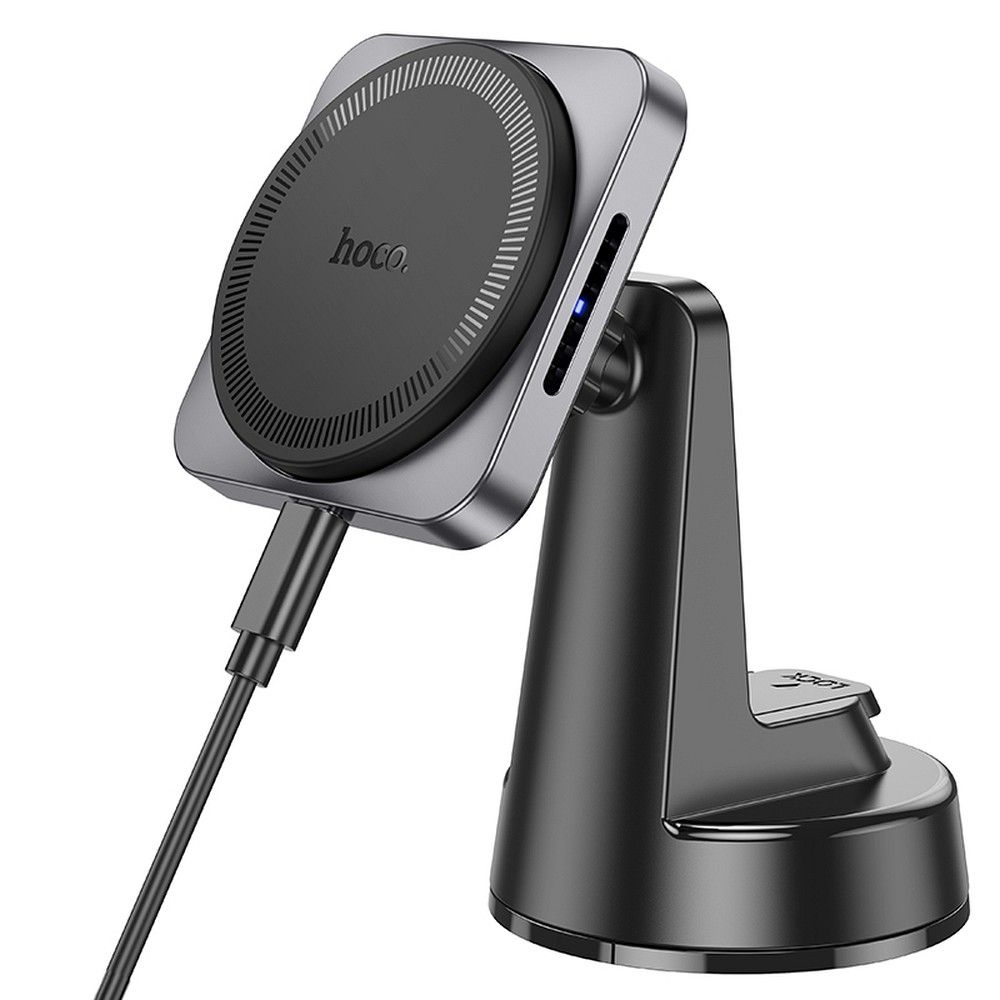 HOCO car holder with wireless charging for center console compatible with MagSafe 15W HW16 black metal gray