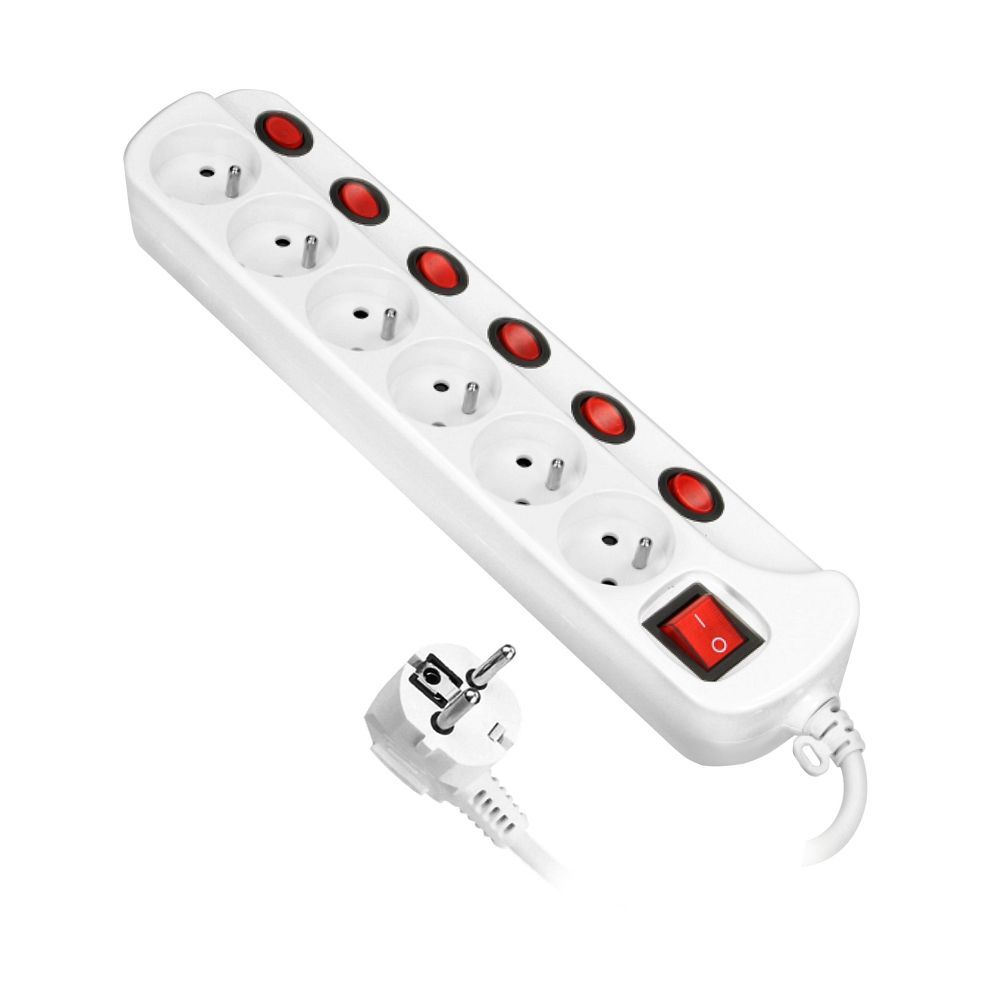 Multiswitch elosztó 6 aljzattal, független ON/OFF kapcsolókkal, 3x1mm² kábel, 1,5m hosszú (OR-AE-13162/1,5M)