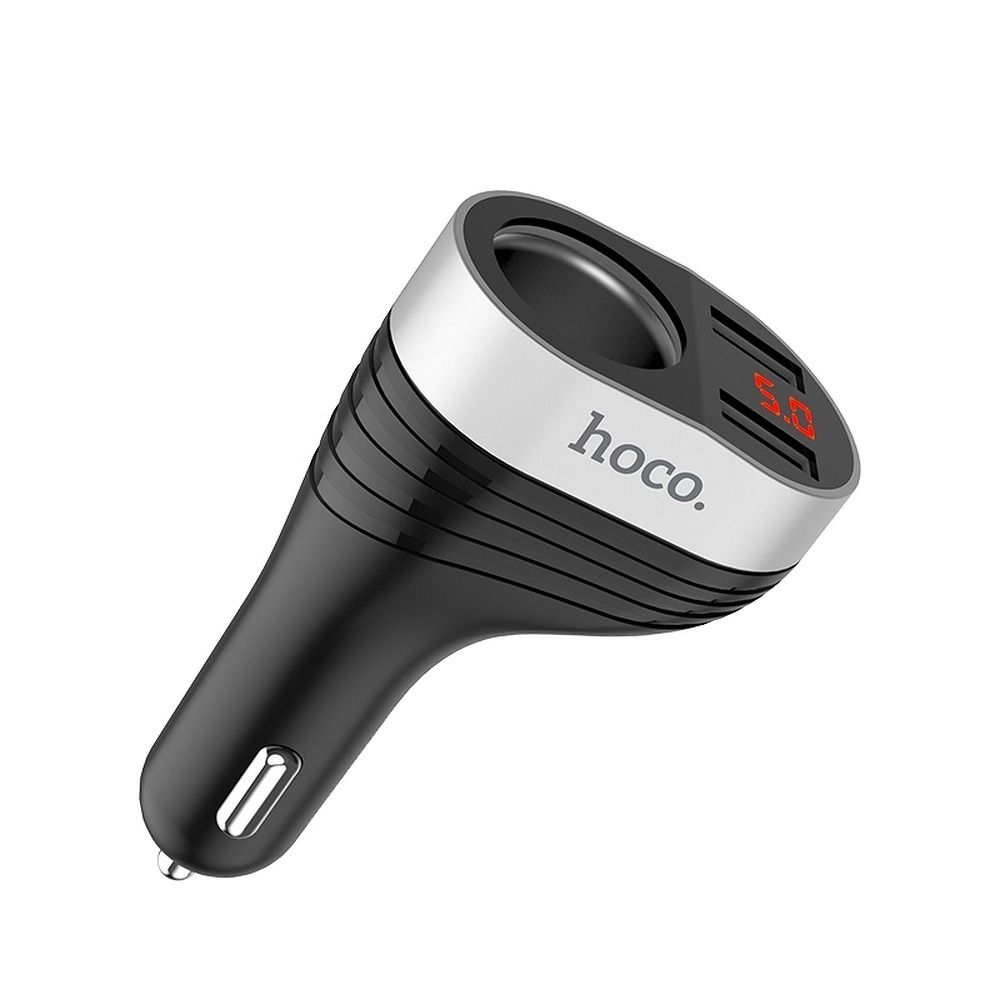 HOCO autós töltő 2 x USB A + szivargyújtó digitális kijelzővel 3,1A Z29 fekete