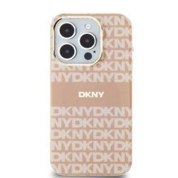 DKNY tok IPHONE 15-höz, MagSafe kompatibilis DKHMP15SHRHSEP (DKNY HC MagSafe PC TPU Ismétlődő Textúra Mintával és Csíkkal) rózsaszín
