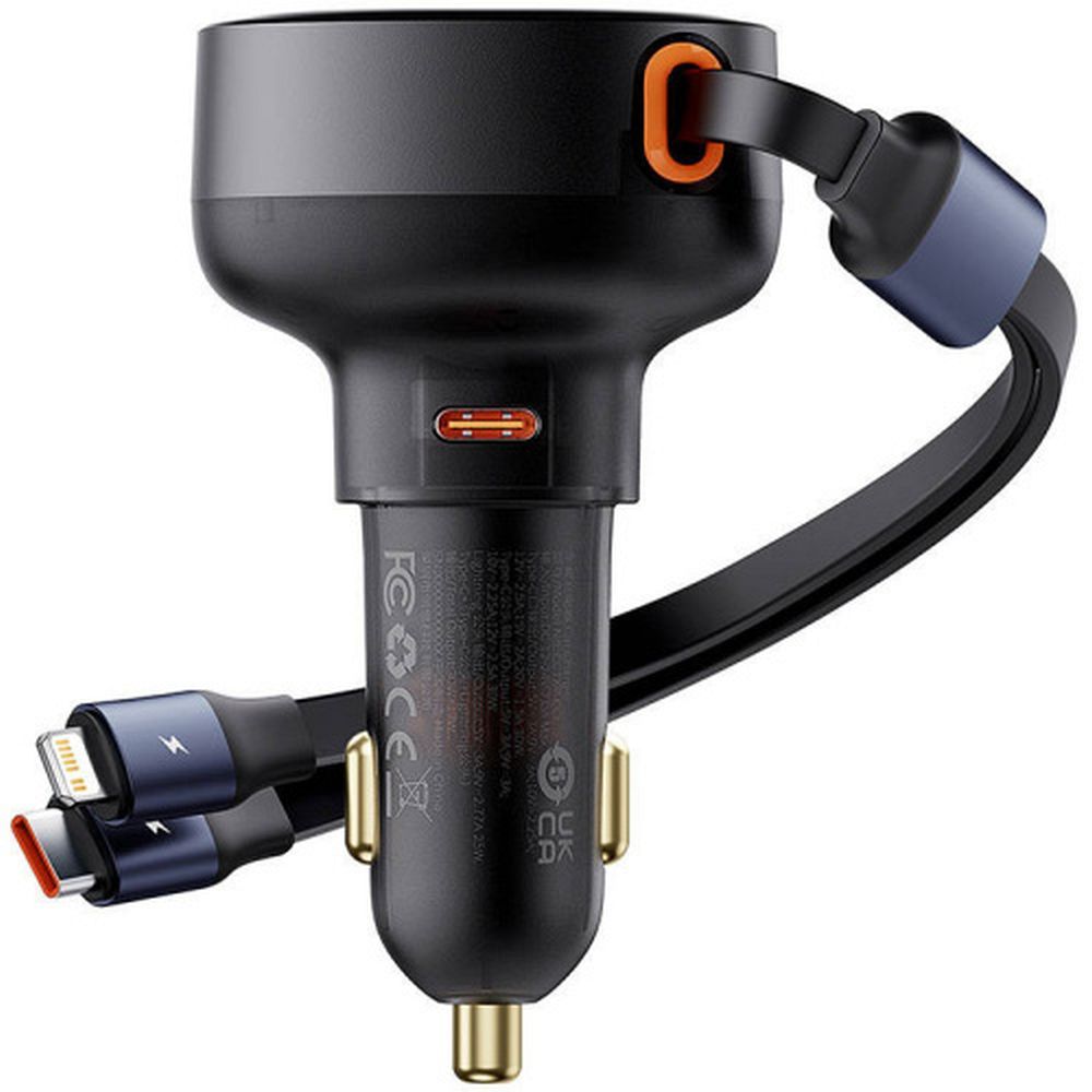 BASEUS autós töltő Type C + kihúzható kábel 2in1 Type C / Lightning PD3.0 QC4.0 3A 60W CCTXP-CCL / C00057802111-00 fekete