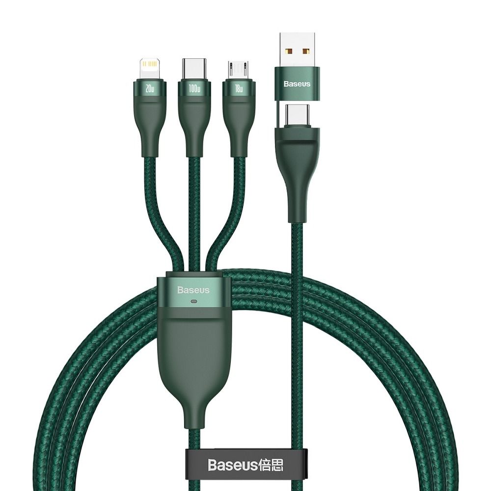 BASEUS 4w1 USB / Type-C kábel Type C to Micro + Lightning 8-tűs + Type C 100W PD Qi zöld CA2T3-06