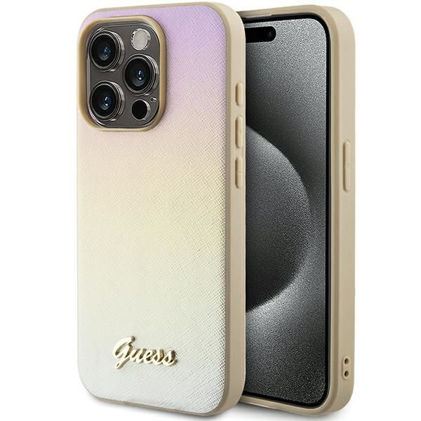 GUESS tok IPHONE 14 Pro GUHCP14LPSAIRSD (Saffiano Iridescent Script) arany