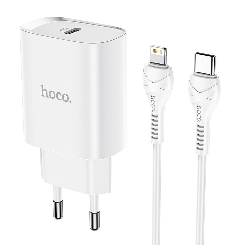HOCO utazó töltő Type C + Type C to Lightning kábel PD 20W N14 fehér