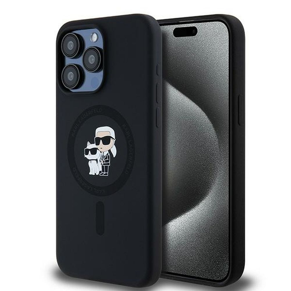 KARL LAGERFELD tok IPHONE 15 Pro Max-hoz, MagSafe kompatibilis KLHMP15XSCMKCRHK (Silicone KC Body Ring) fekete