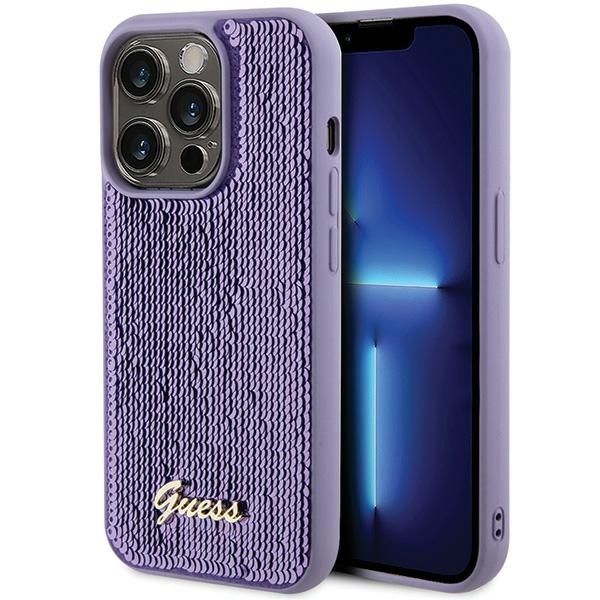 GUESS case for IPHONE 15 Pro GUHCP15LPSFDGSU (Sequin Script Metal) purple