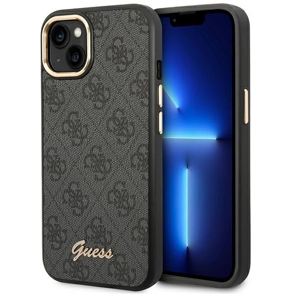 GUESS tok IPHONE 13 / 14 / 15 GUHCP14SHG4SHK (4G Vintage Gold Logo) fekete
