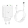 Ładowarka sieciowa do telefonu Hoco 2 x USB C + USB A QC3.0 PD 3A 35W + kabel USB C do Lightning N33 biała