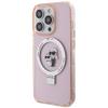 KARL LAGERFELD futerał do IPHONE 15 Pro kompatybilny z MagSafe KLHMP15LHMRSKCP (Ringstand KC) różowy