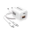 Ładowarka sieciowa do telefonu Forcell F-Energy GaN III Crystal Color USB C + USB A QC4.0 PD 33W + kabel USB C do USB C VT-41 biała 0INT